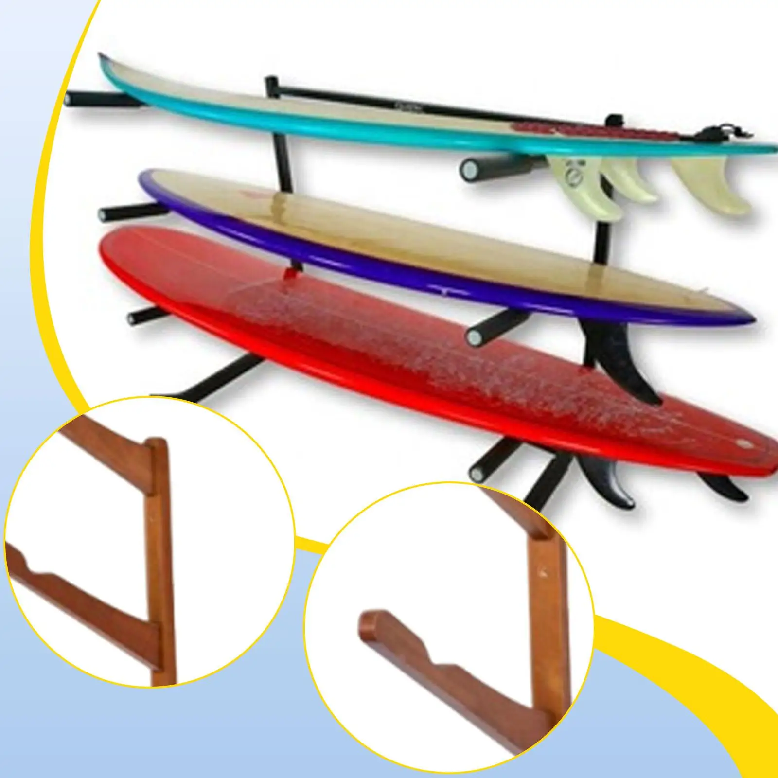 Premium Bamboo Surfboard Storage Hanger Wall Mounted Stable Multifunctional Display for Surf Shop
