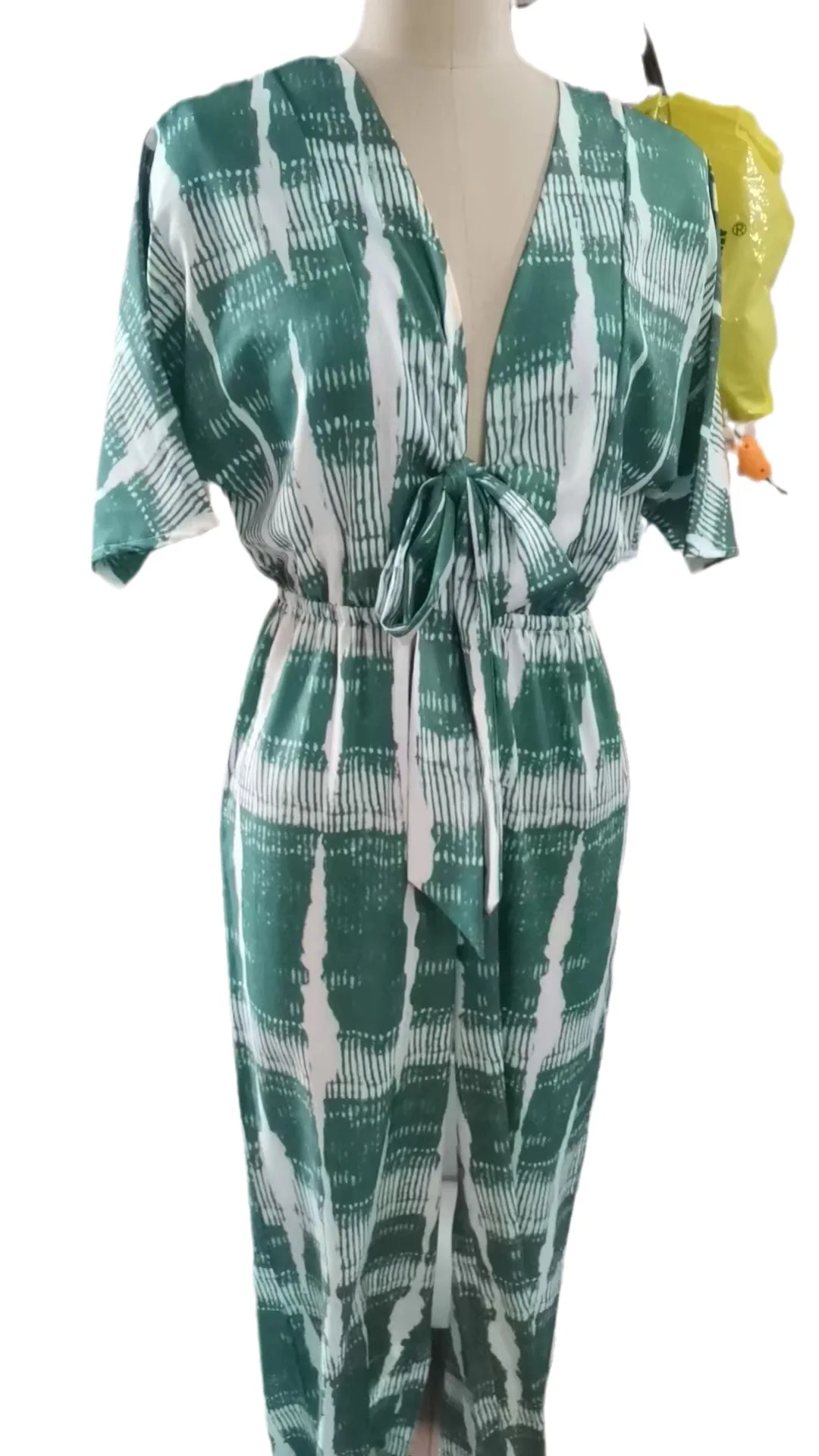 Estampas macacão para mulheres moda dolman mangas com decote em v rendas até cintura alta solta pernas largas macacões playsuit