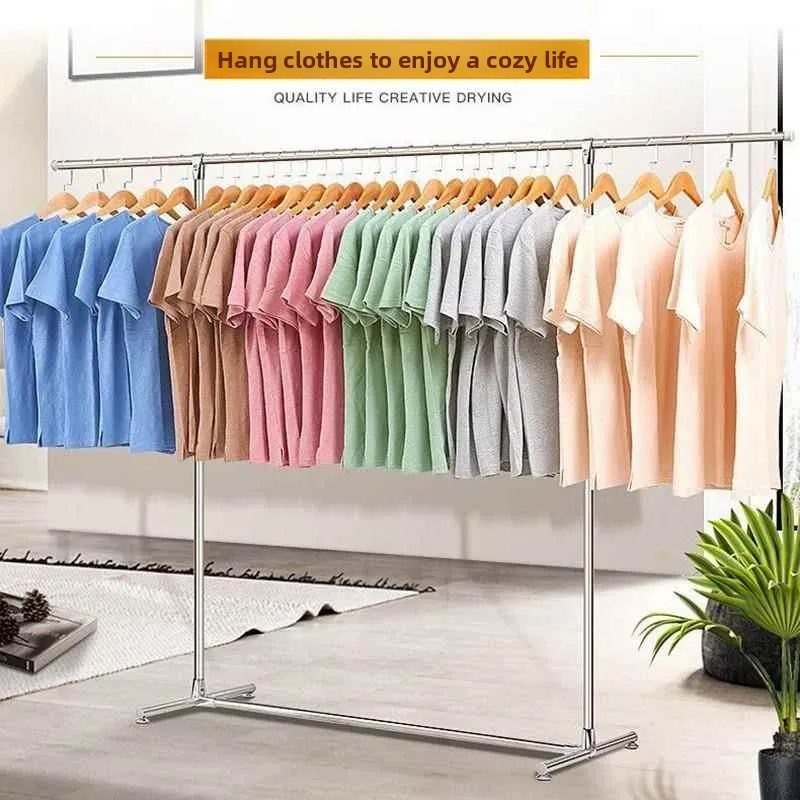 Indoor Stainless Steel Single Rod Floor Mounted Clothes Drying Rack Bedroom Hanging Clothes Rack Balcony Clothesline Holder