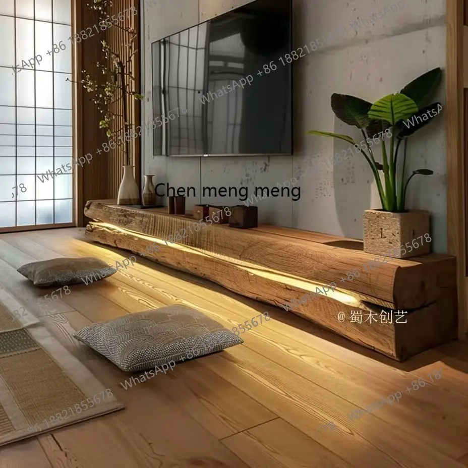 

Medieval solid wood large apartment background wall cabinet light luxury style high floor