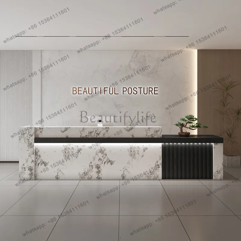 LJY Light Luxury Elegant Reception Desks Business Service Counter Stands Reception Desks Counter Checkout Bureau Office Furnitur