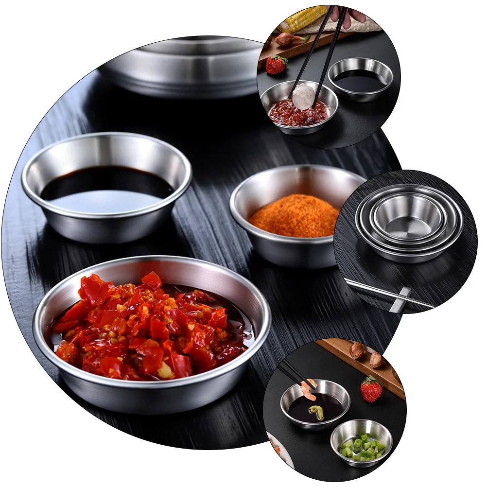 

4pcs Stainless Seasoning Dishes Deep Bowls Sauce Dipping Flavor Dish Plates Flavor Appetizer Kitchen Tableware