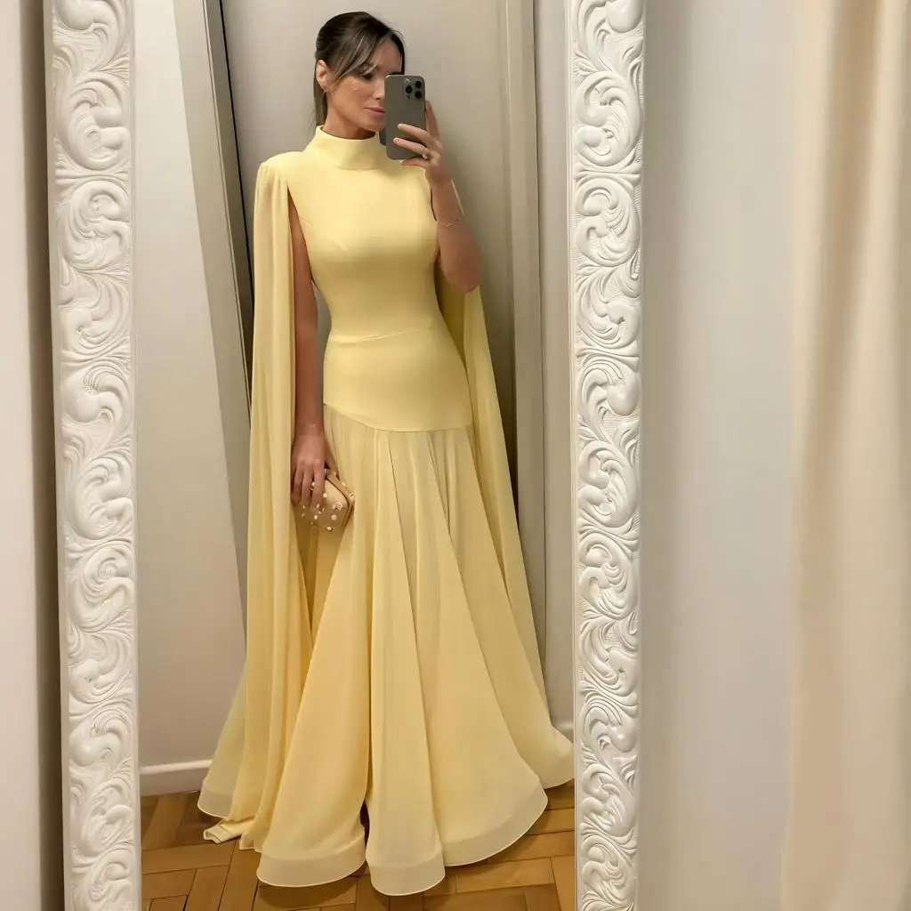 

High Neck dubai Evening Dress Sexy Mermaid Long Prom dresses vestidos de gala Chiffon Floor Length Formal Party Gown