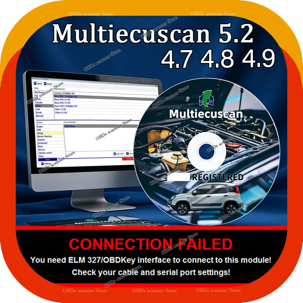 Программное обеспечение для сканера ELM327 OBD2 Multiecuscan V5.2 4.9 4.8 4.7 для диагностики автомобилей Fiat/Chrysler/Dodge/Jeep/Suzuki.