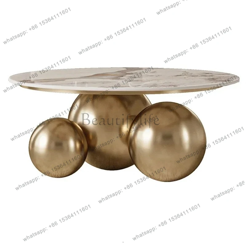 Modern Stone Plate Coffee Table Living Room Home Small Apartment Metal Simple round Side Table