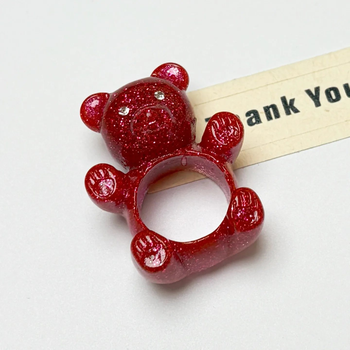 Cute Bear Shape Adjustable Open Ring for Women, Glitter Resin Cartoon Statement Finger Ring Trendy Personality Fashion Jewelry
