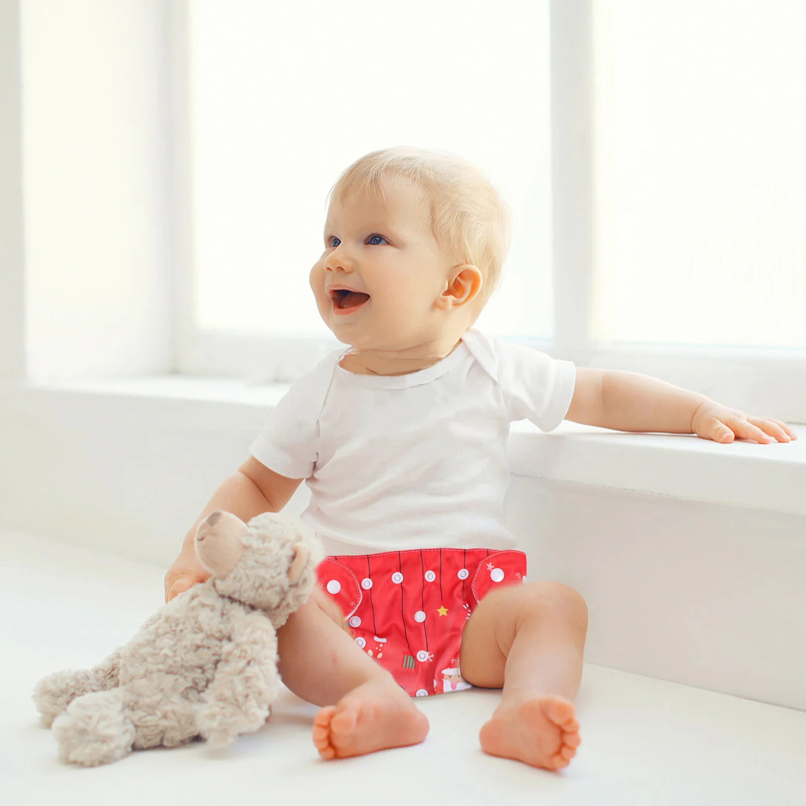 2 قطعة عيد الميلاد مقاوم للماء الطفل السراويل اضغط على زر غطاء حفاضات تنفس لحديثي الولادة قعادة سرير تدريب الملابس قابل للغسل #1