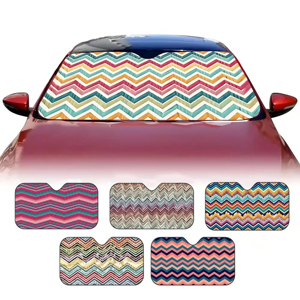 Geometric Zig Zag Wave Printed Car Sun Shade Front Window Sunshade for Most Sedans SUV Blocks Max Uv Rays Keep Your Vehicle Cool