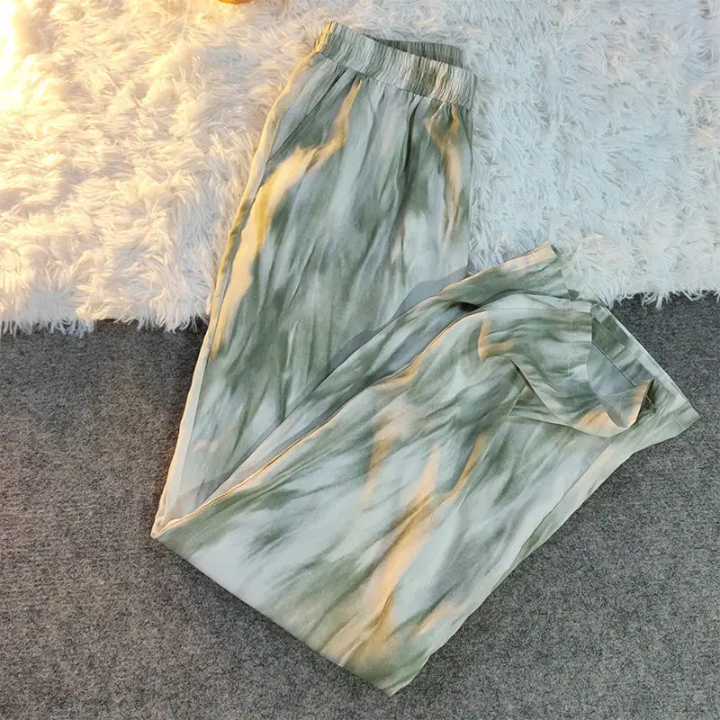 Pantalones Tie Dye para mujer, Pantalones holgados verdes de verano Harajuku, Pantalones acogedores con cintura elástica, Pantalones anchos, ropa de calle para adolescentes, moda coreana