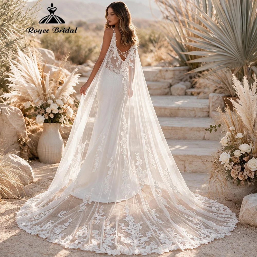 Roycebridal Detachable Shawl Boho Mermaid Wedding Dresses 2027 Backless Lace Sexy Beach Bridal Gown Customized vestido de novia