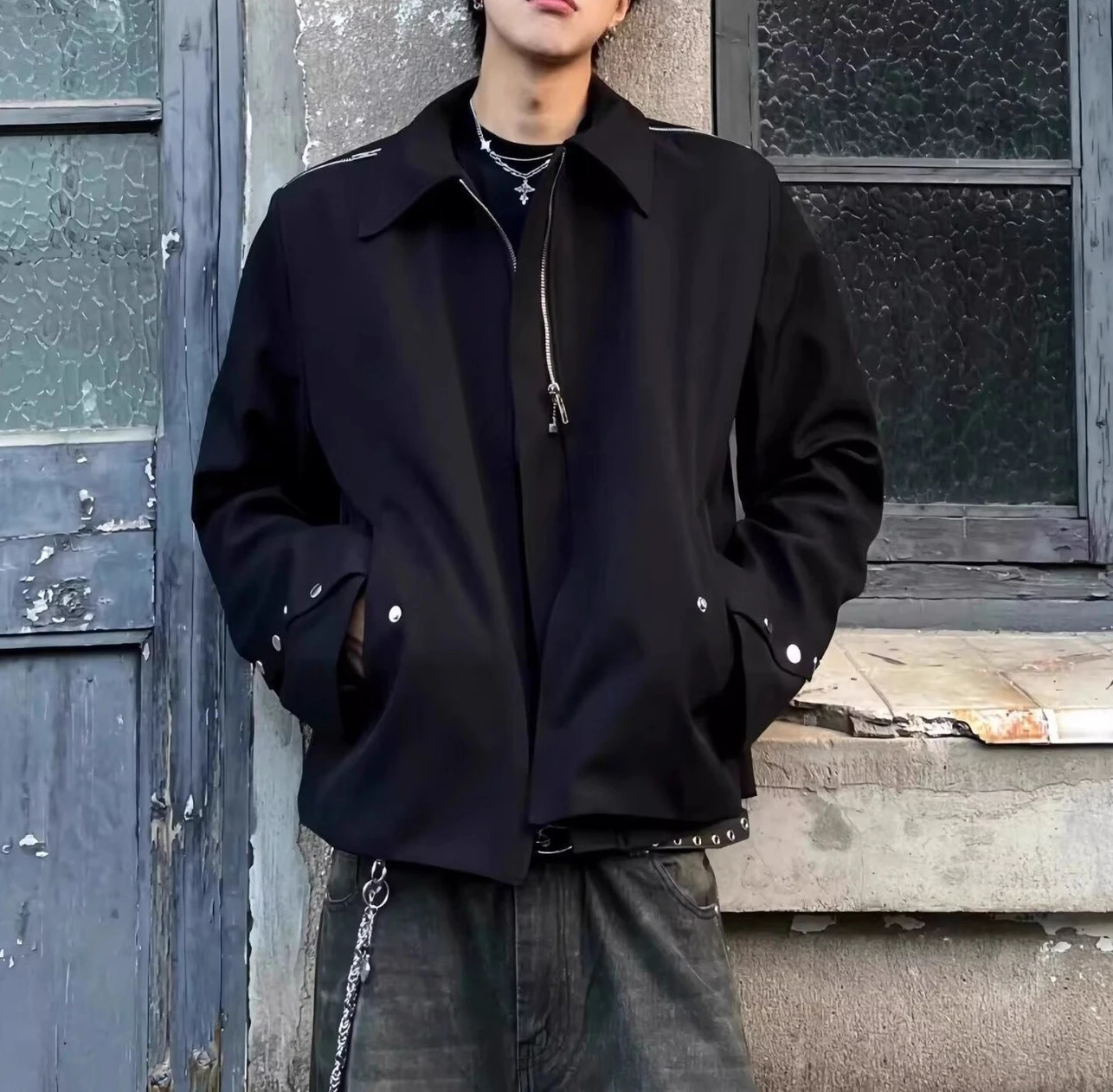 

Cleanfit Black Short Coat Men's 2026 New Lapel Front Shoulder Design Sense Niche Jacket Trend