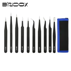 10Pcs ESD Stainless Steel Tweezers Precision Anti-Static Industrial Repair Tools Tweezers for Electronics Soldering Craft