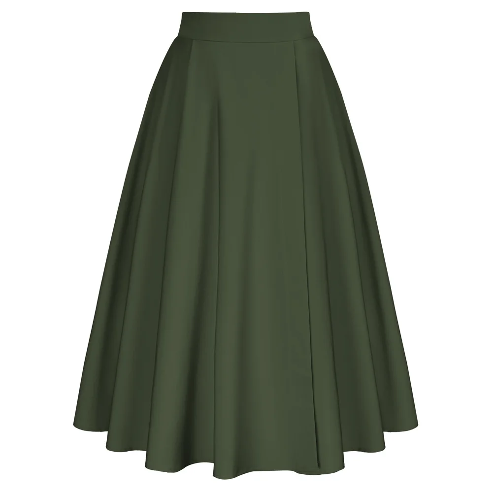 

Belle Poque Women's Side Split Skirt Vintage Elastic High Waisted Midi A-Line Flowy Skirts With Pockets Mid-calf Length Skirts