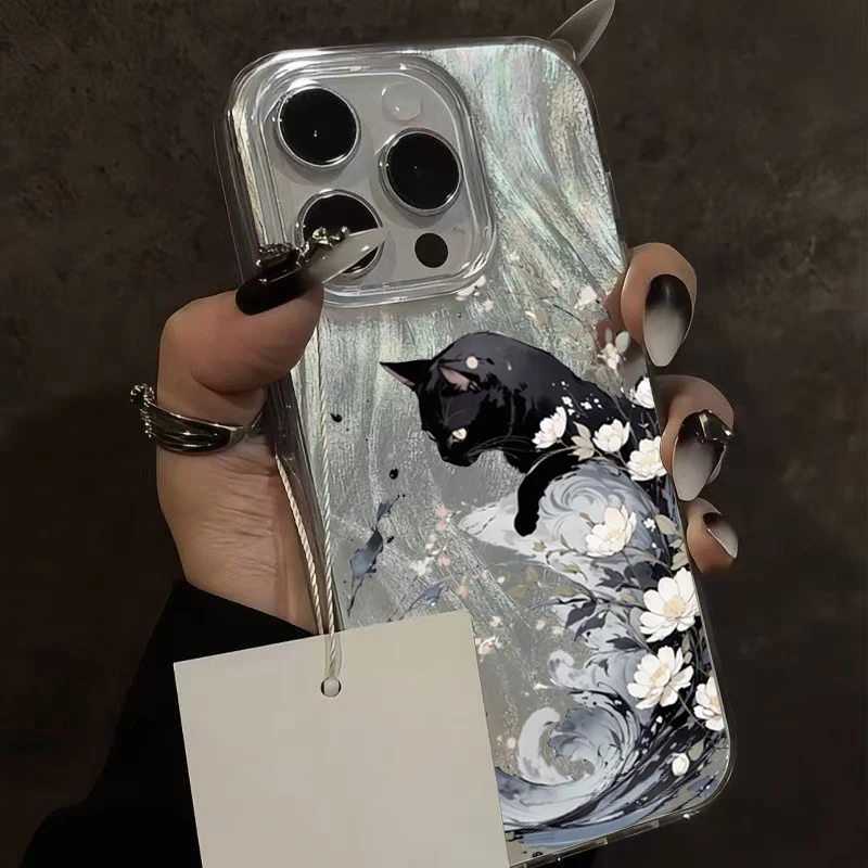 Spring Series Pear Blossom Black Cat Phone Case For Xiaomi 14T Pro 11 Lite 5G NE 14T 13T Shockproof Silicone Bumper Cases Cover
