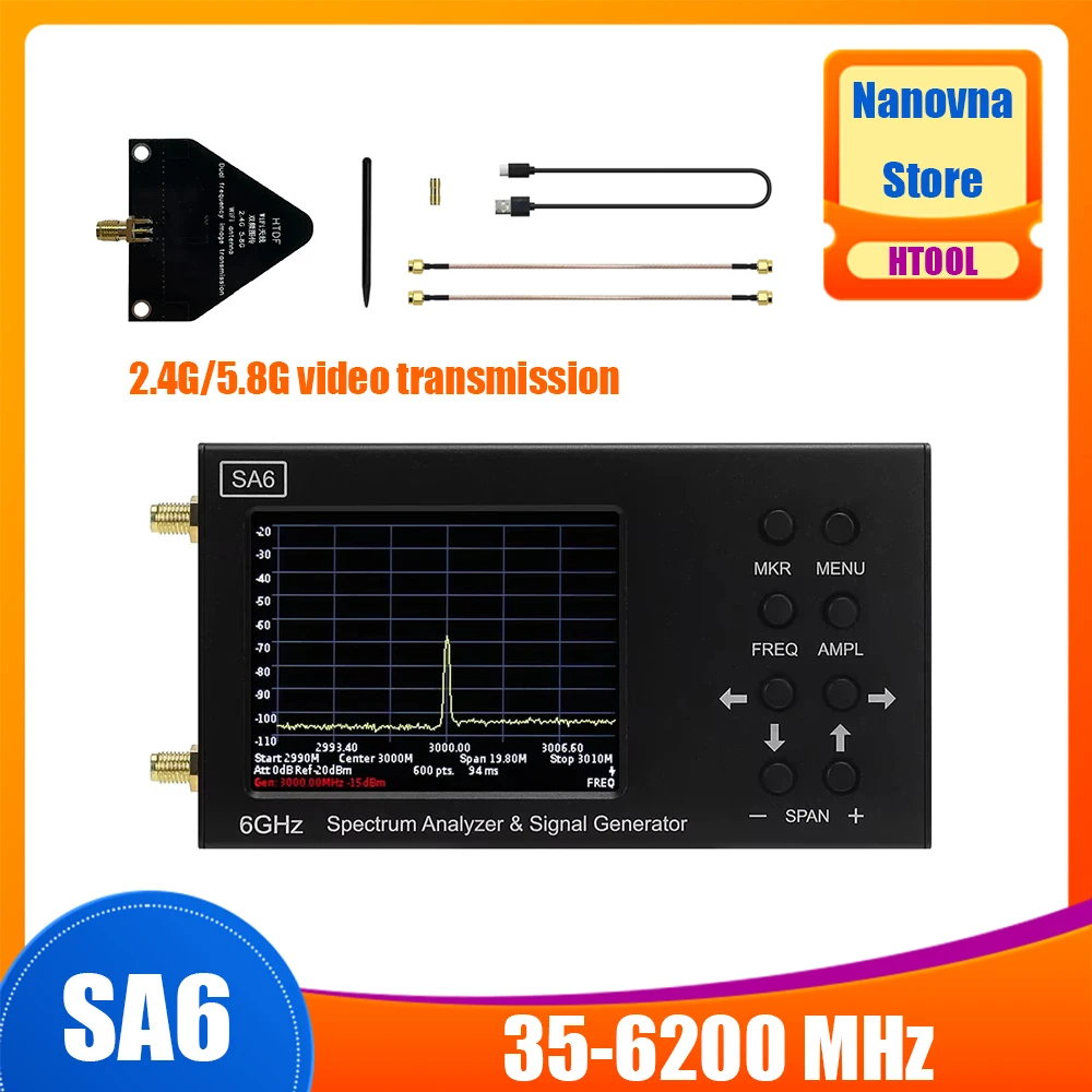 Анализатор спектра Nanovna SA6, 6 ГГц, RF, портативный, частота HTDF, периодическая антенна, тест EMI, обеспечивает портативное программное обеспечение для ПК