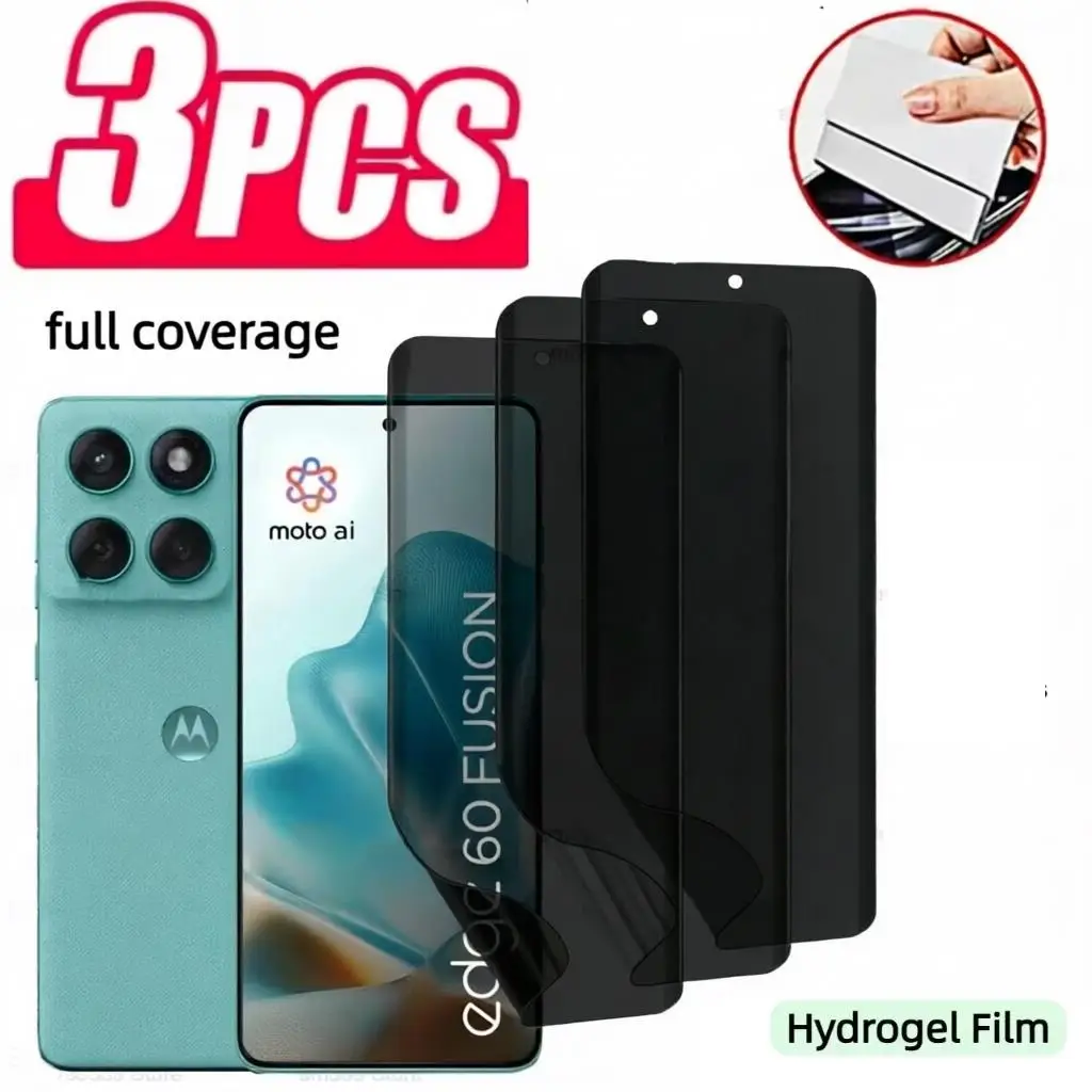 Película de hidrogel de privacidade, 3 peças, para motorola edge 60 stylus 50fusion ultra g54 g24 g14 g04, protetor de tela sem desbloqueio de impressão digital