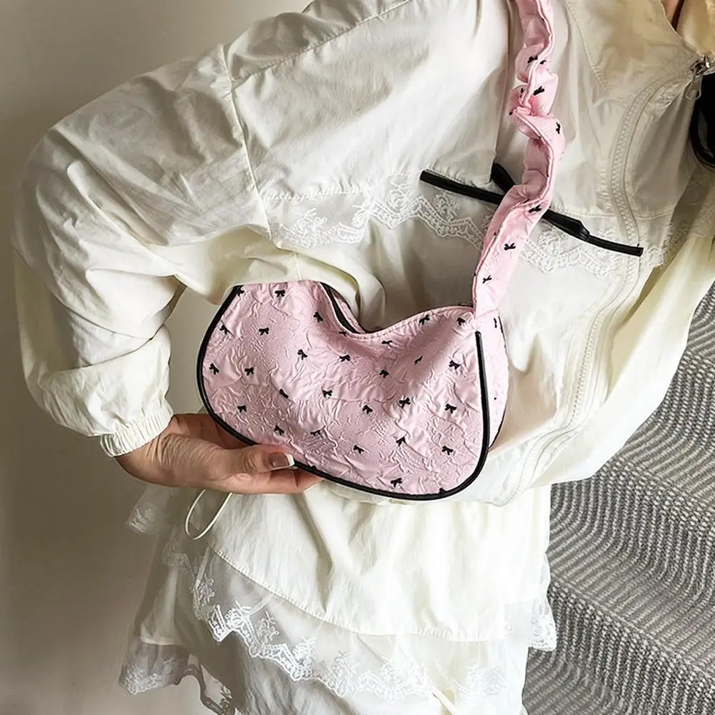 الوردي الأبيض حقيبة كتف سعة كبيرة Bowknot حقيبة لطيف تحت الإبط محفظة للفتيات في سن المراهقة مدرسة كلية الزي غير رسمي L1Q0 #3