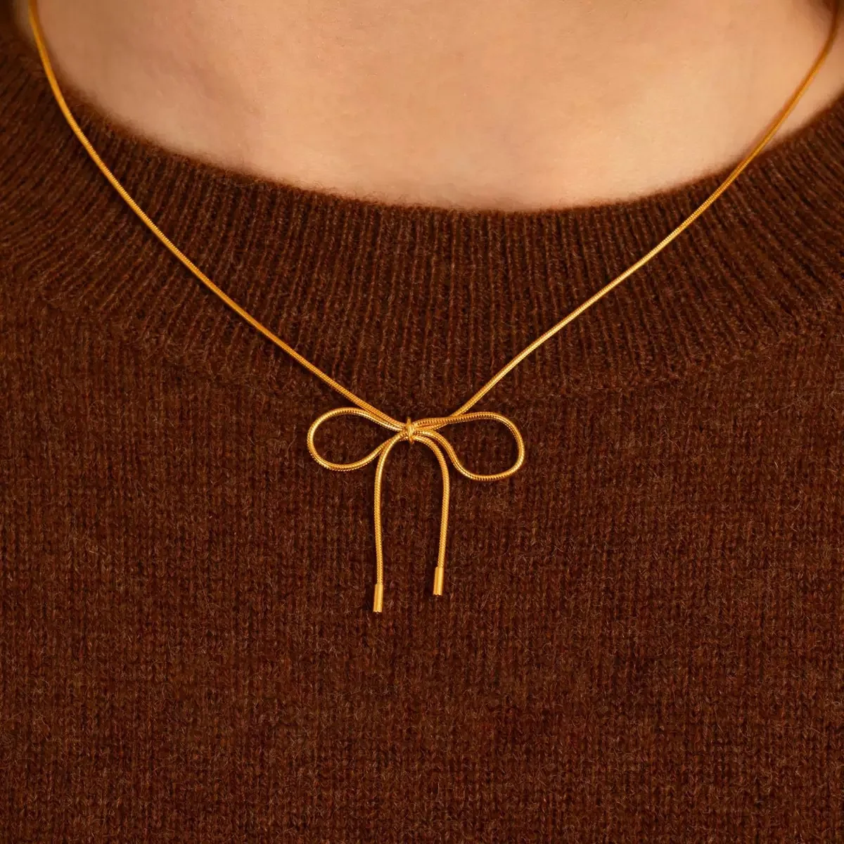 Luxury 24K 9999 Pure Gold real gold Women's Snake Bone Bow Necklace