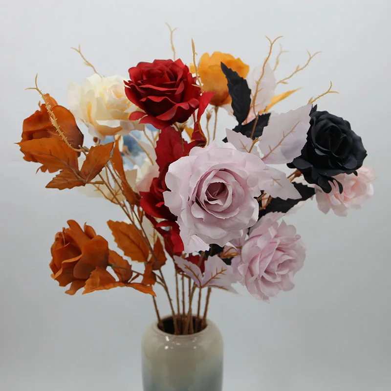 4 Stück Schwarze Rosen Künstliche Blumen Halloween-Dekoration Seidenblumen für Zuhause Hochzeit Party Event Blumenarrangement Kunstrosen – Detail 1