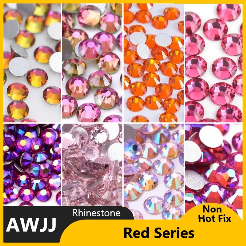 Red colors SS3-SS30 Non Hot Fix Rhinestones flat back crystal strass glitter stone for DIY manicure 3D nail art fabric garment