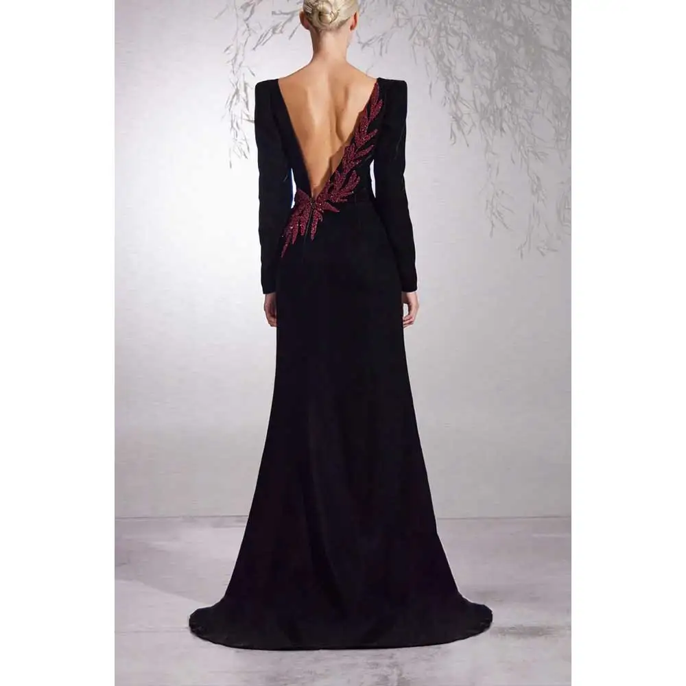 YUMDAI Luxury Dubai Black Welvet Beaded Evening Dress Ladies High-end Formal Stage Gown Special Festival Haute Couture Dress