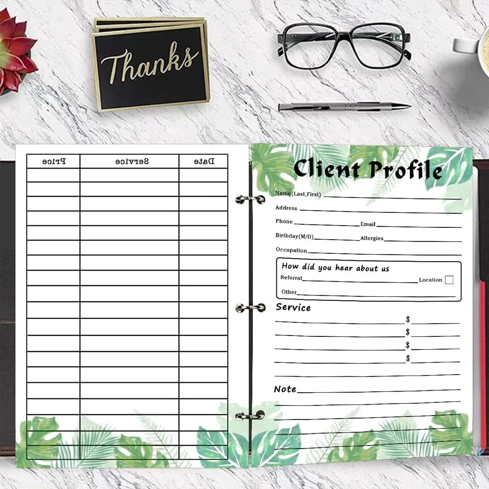 Customer Contact Profile Record Sheet 5.5x8.5Inch Stylist Binder Insert Cards Small Business Data Client Information Sheet 20Pcs