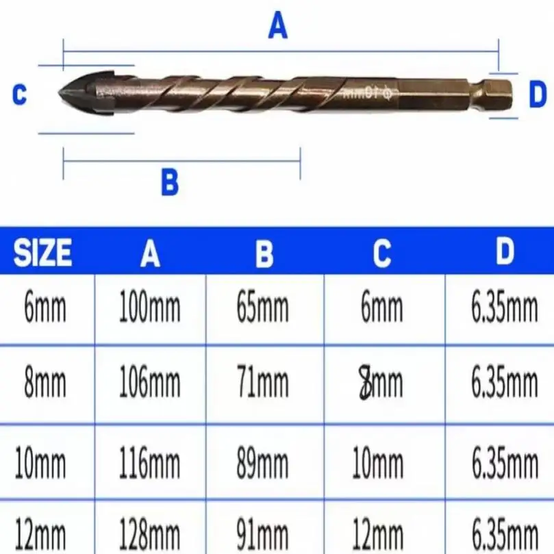 4 sztuk wielofunkcyjny krzyż Hex płytki wiertła 6/ 8/ 10/ 12mm szklana ceramiczna otwieracz do betonu stopu trójkąt wiertła narzędzia