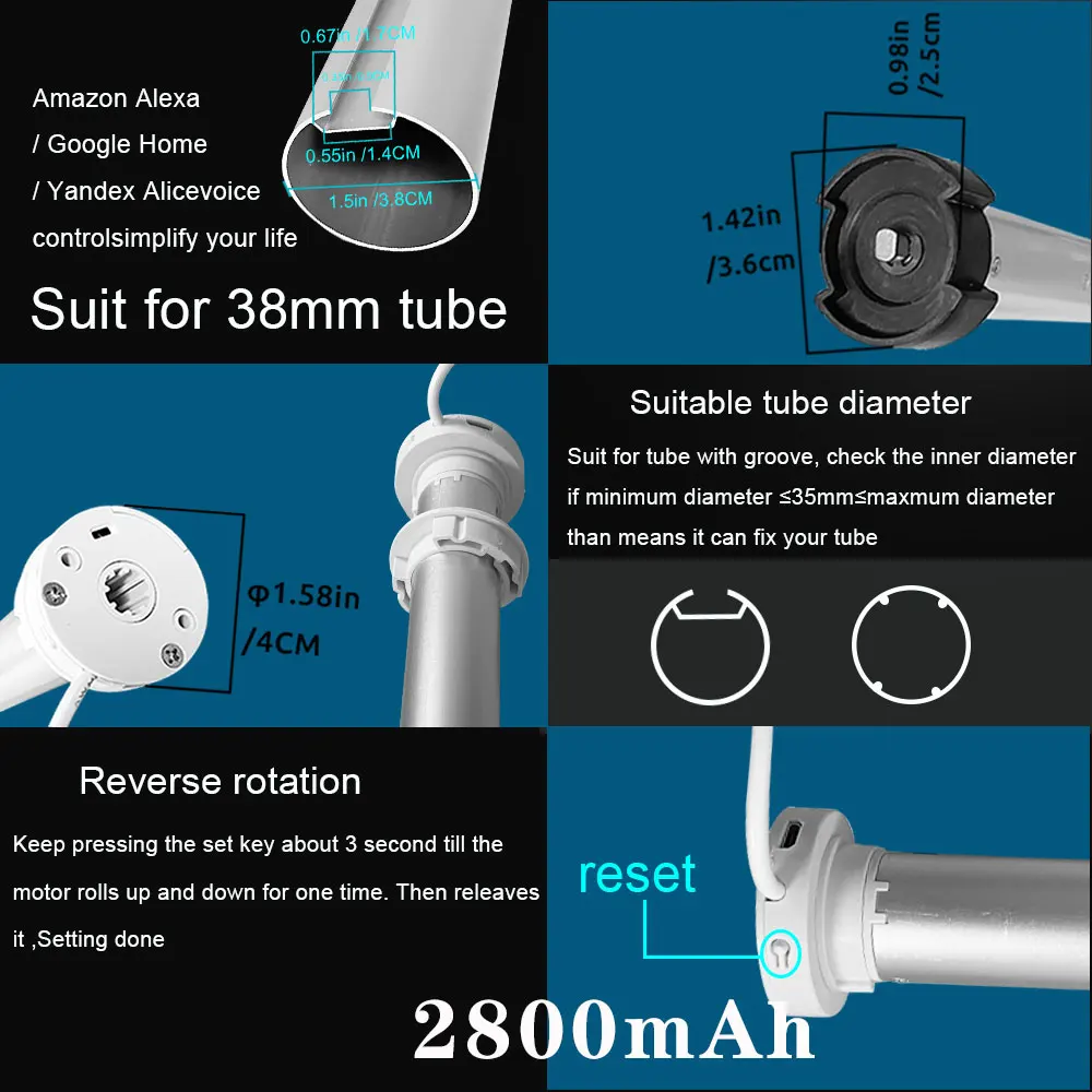 Imagem -05 - Lifelibero Tuya Zigbee Bateria Cortinas Inteligentes Persianas Motor com Fio para Bloqueio de Tubo de 38 mm Sombras de Janela Solar Alexa