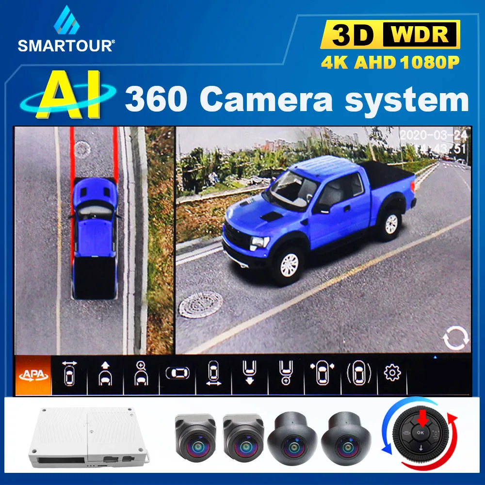Smartour AI 3D 360 kamera do samochodu panoramiczna kamera samochodowa widok ptaka System kamer AHD 1080 do odbioru pojazdu pasuje do monitora Android