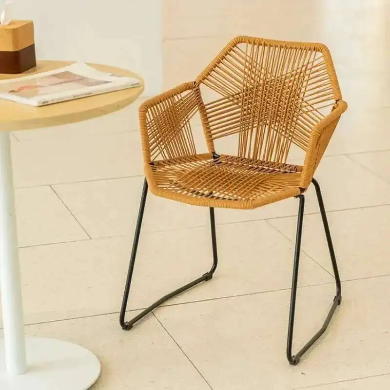 

Furniture Nordic PP Rattan Bar Back Armchair Wrought Iron Bar Chairs for Kitchen Modern Cafe Outdoor Restaurant Home High Stools