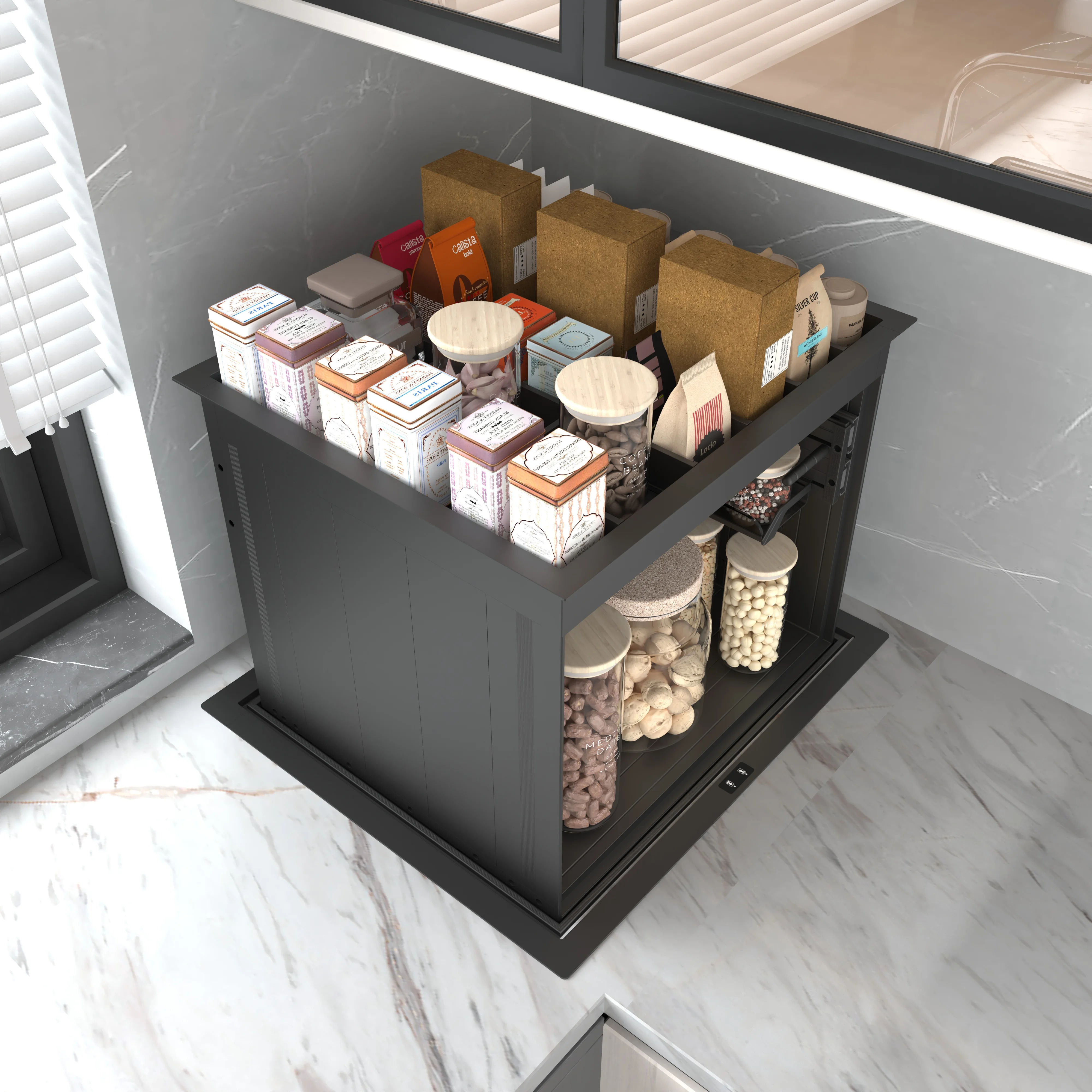 New Kitchen Electric Lift Pull Basket, Voice Control Automatic Lifting Wall Cabinet