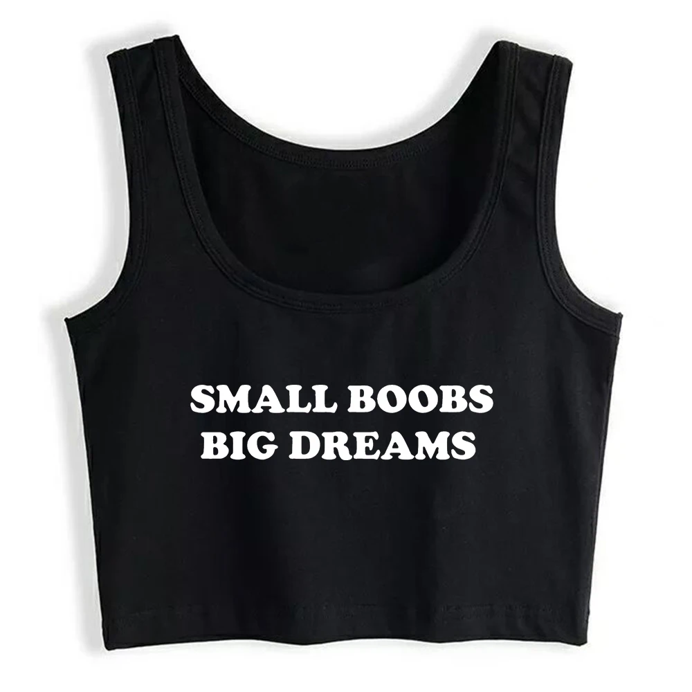 Small Boobs Big Dreams Print Design Sexy Slim Fit Crop Top Girl's Humor Fun Flirting Style Tank Tops Hotwife Naughty Camisole