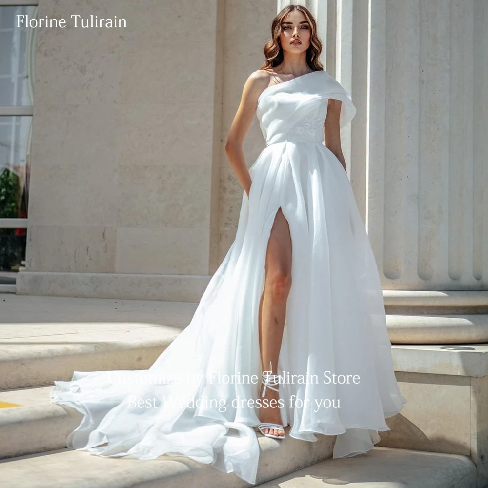 Bespoke Robe De Mariée with Sexy One Shoulder High Split Backless Elegant  A-line Court Train Wedding Dresses for Brides 2023