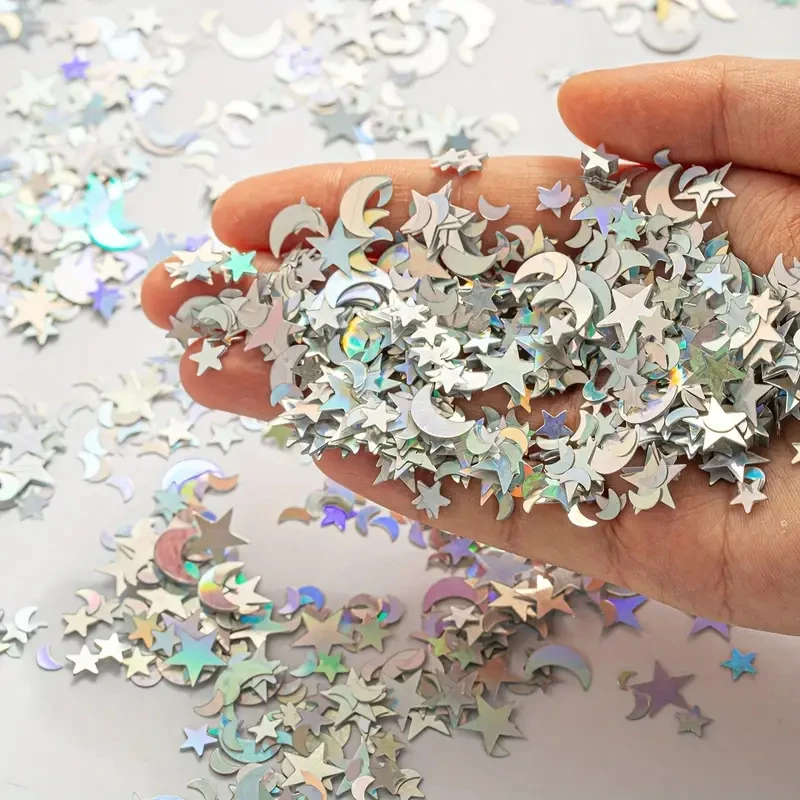1 paquete de 2000 piezas, tamaño de película de media luna dorada y plateada láser, cruz mixta, estrella y luna, decoración de fiesta, accesorios para fotos, lentejuelas para decoración de uñas, adecuadas para cumpleaños, bodas, vacaciones, fiestas, parches de purpurina