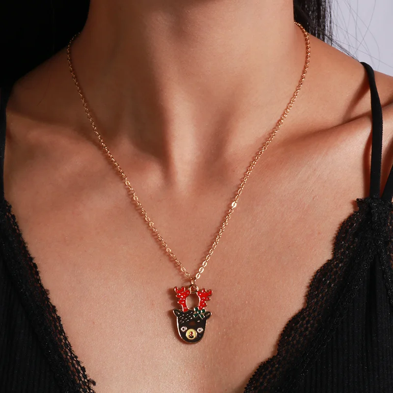 Mode Weihnachten Halsketten Emaille Santa Claus Baum Glocken Anhänger Halskette für Frauen Mädchen Weihnachten Party Urlaub Schmuck Geschenke – Detail 20