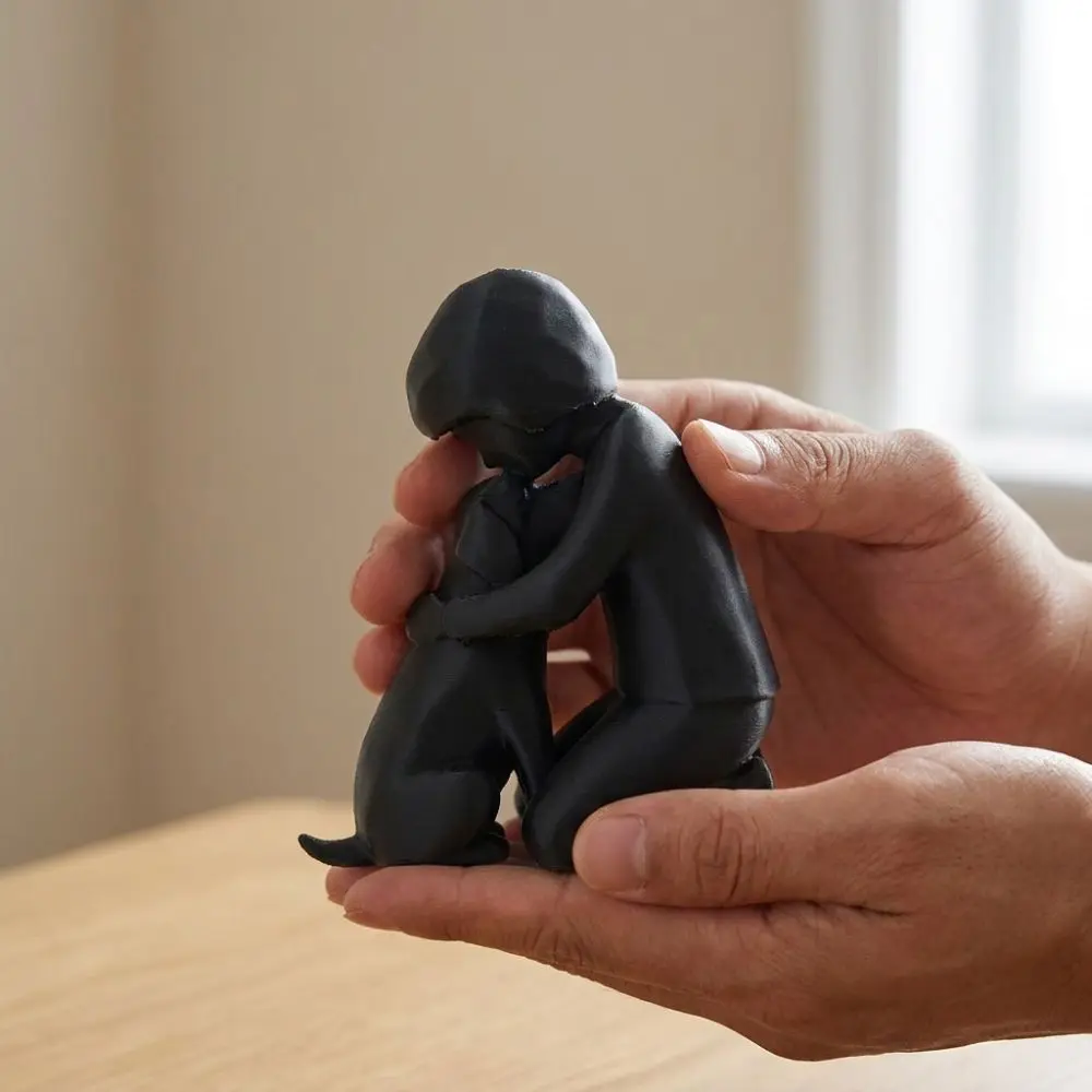 3D Printed Human Hug Dog Friendship Sculpture Friendship Symbol Modern Abstract Human Dog Loyalty Figurine Unique Plastic