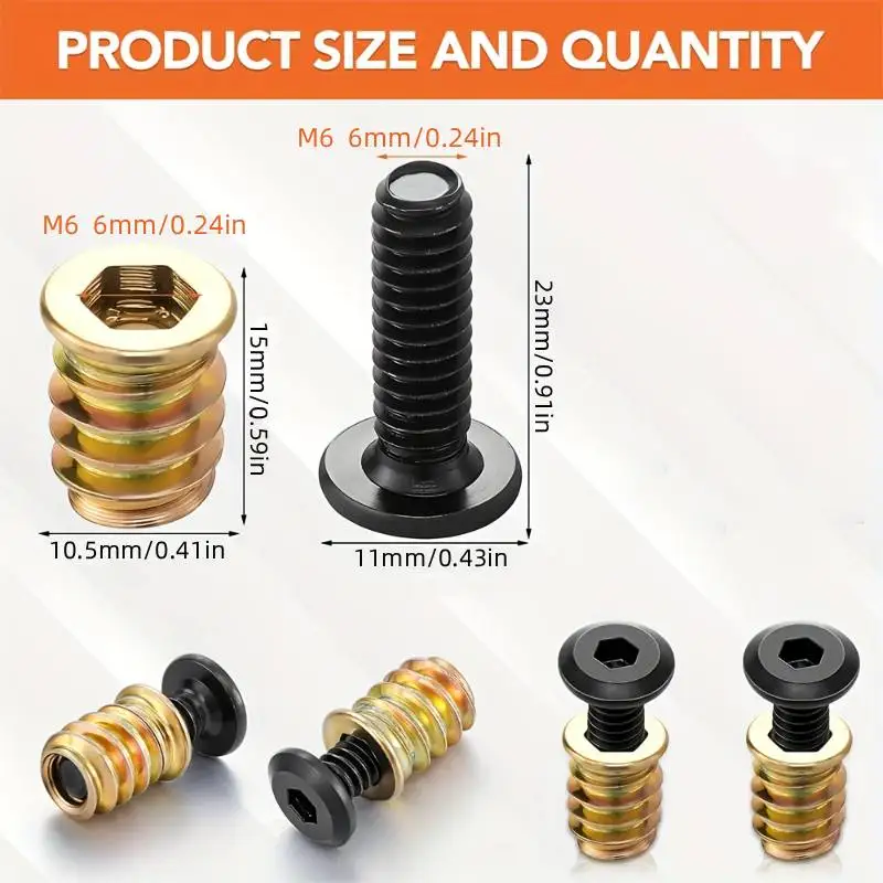 10PCS Nut Threaded Inserts Combination Tool Kit For Wooden Furniture Hexagon Socket Screw Connectors Bolt Fastener Hardware