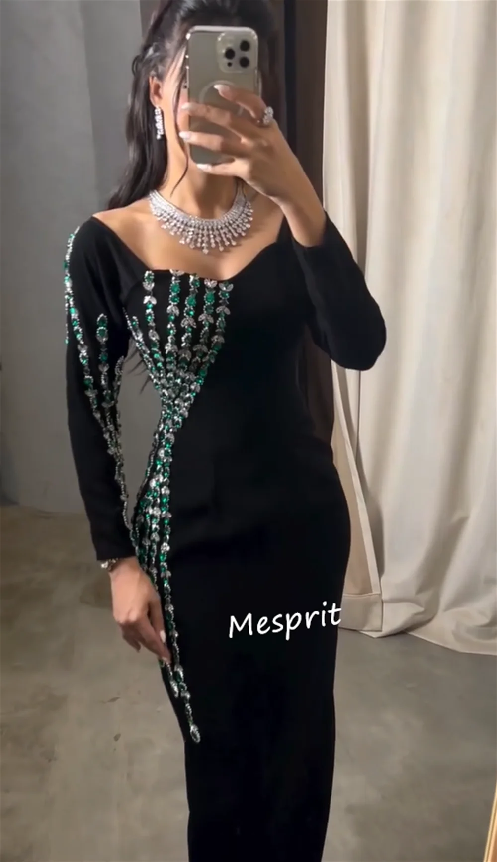 Customized Simple Jersey Rhinestone Column V-neck Midi Dresses Bespoke Occasion  Fashion