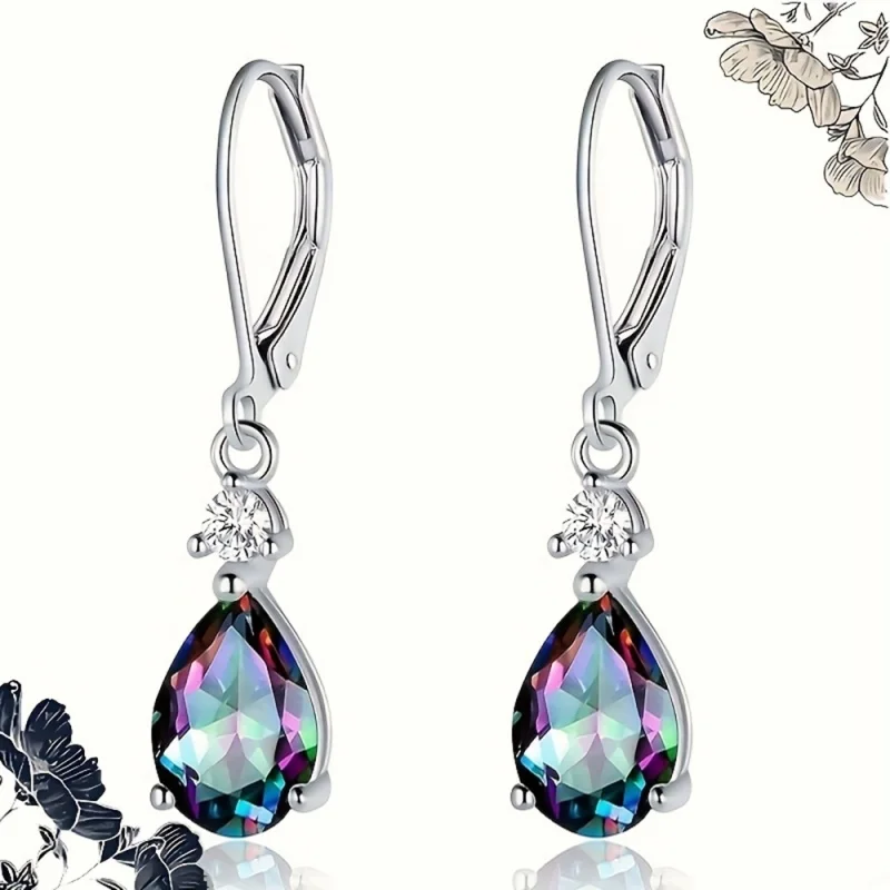 CAOSHI Birnenförmige, mehrfarbige Zirkonia-Ohrhänger für Damen, zarte Schmuckaccessoires für Verlobungszeremonie