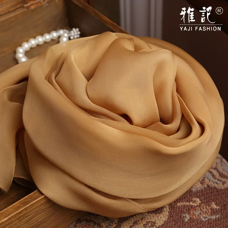 Jedwabny szyfonowy szalik Foulard Femme100% prawdziwy jedwabny szalik damski złoty Hangzhou jedwabne szale okłady dla pań solidna szalik