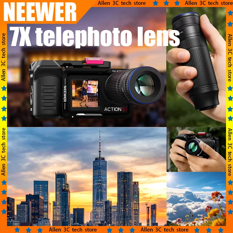 NEEWER Für DJI Action 5Pro/4 OSMO Nano 7X Teleobjektiv HD Landschafts- und Porträtfotografie für Vlog- und Konzertfotografie