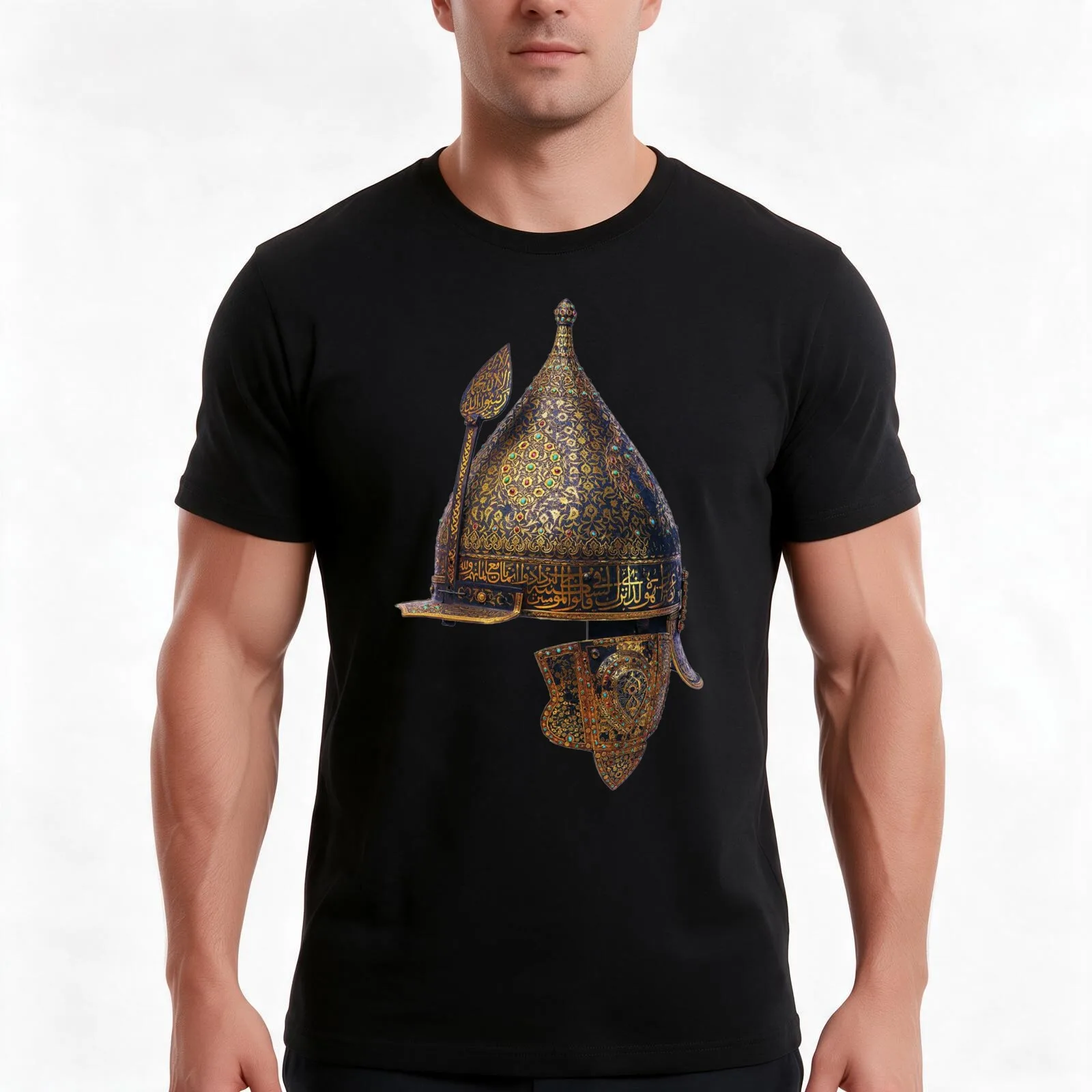 Ottoman warrior helmet T-Shirt, Summer Casual Cotton Tee, Oversized Streetwear Tops, Vintage Graphic Print, Unisex Men Women