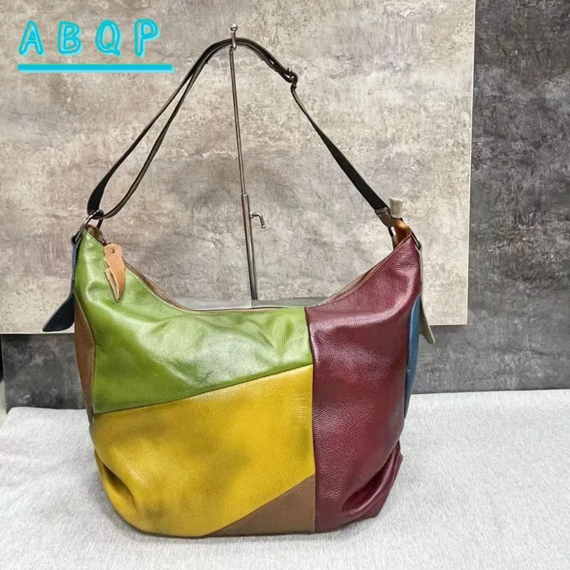 

New Women's Handbag Luxury Brand Genuine Leather Women's Shoulder Bag Hand-stitched Colorful Women's Shoulder Crossbody Bag