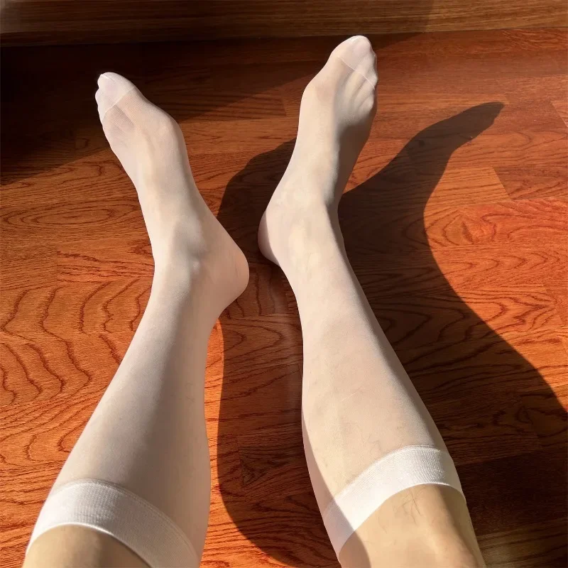 2024 Male Dress Stockings Man Ultra-thin Sexy Stockings Solid Color Long Transparent Socks Mens See Through Elastic Calf Socks