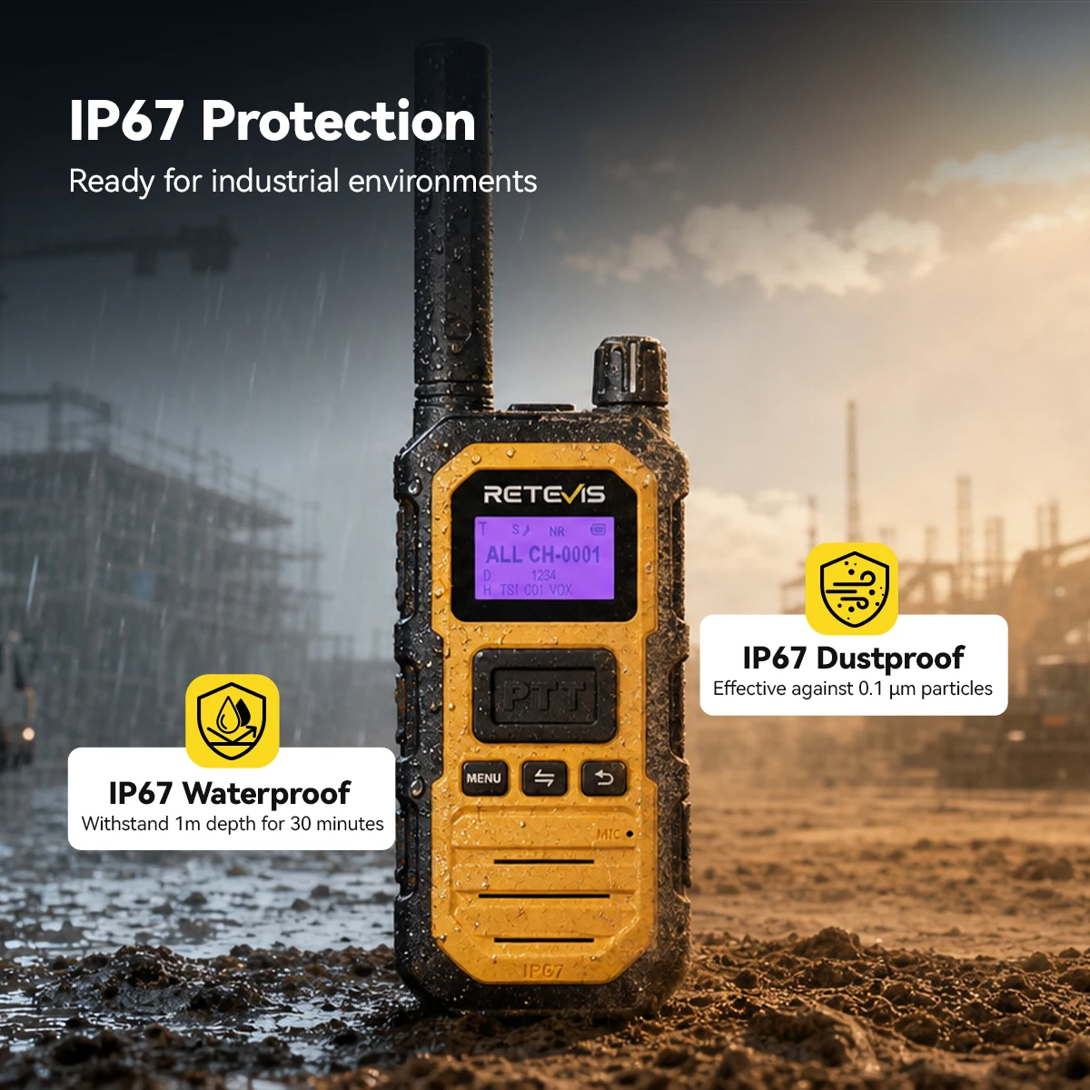 Retevis RB48D DMR Digitales Walkie-Talkie Dual-Mode Digital IP67 Wasserdicht Staubdicht Zwei-Wege-Funkgerät für Baustellen und Fabriken – Detail 7