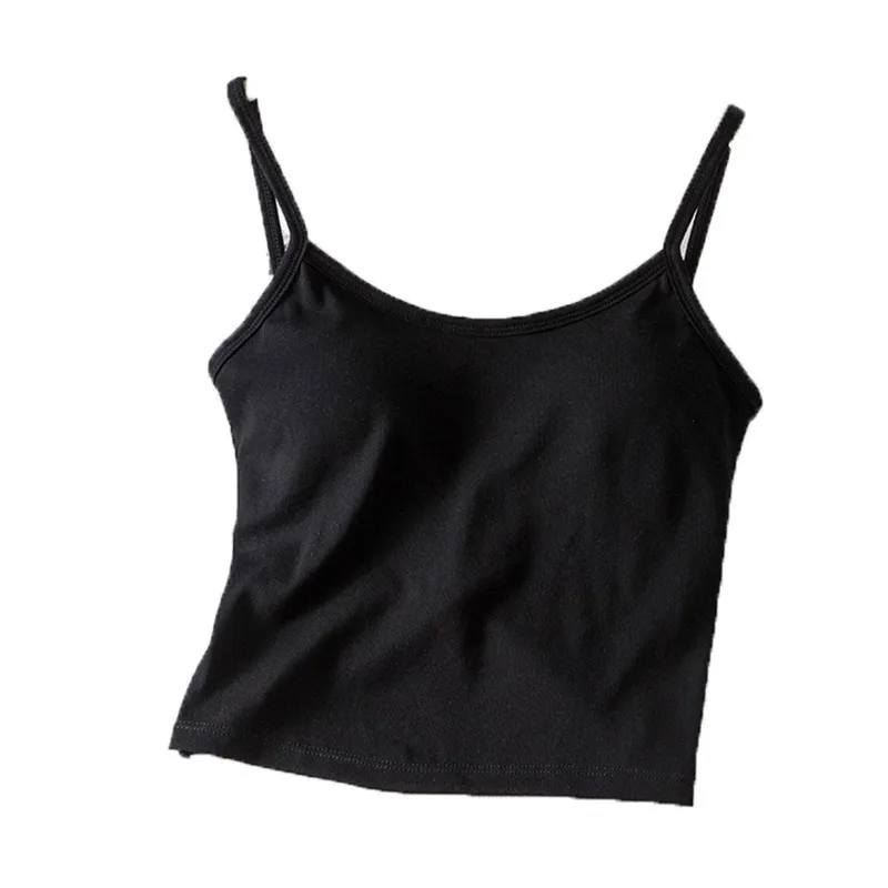 2022 Crop Tops Sexy Spaghetti Strap Tanke Top Women Built In Bra Off Shoulder Solid Color Sleeveless Camisole Ins Yoga Sport Bra