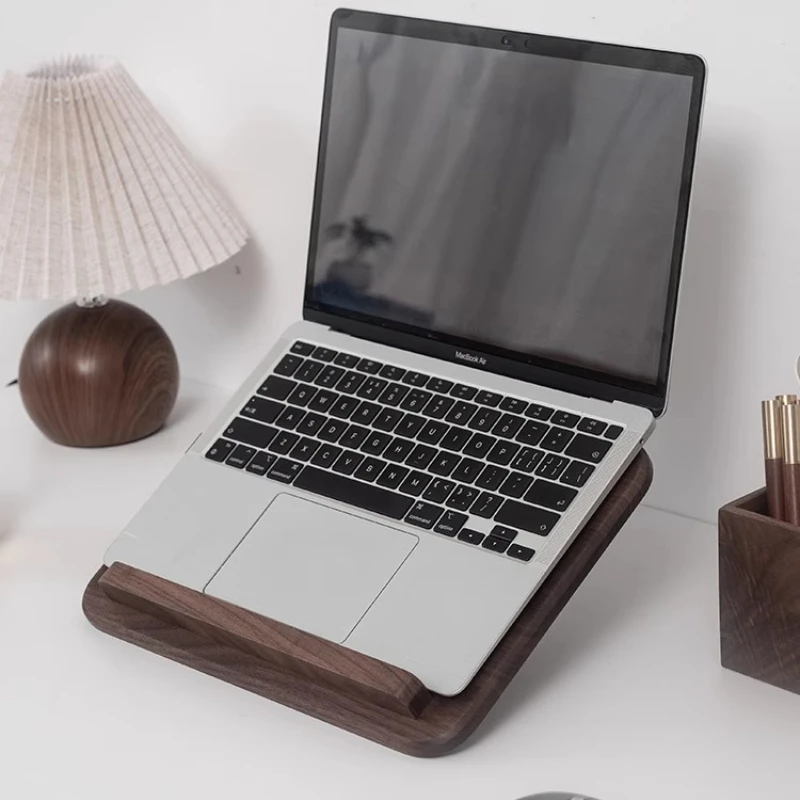Solid Wood Laptop Stand Black Walnut Laptop Riser Organizer Foldable Tablet Holder for MacBook Heat Dissipation Notebook Base