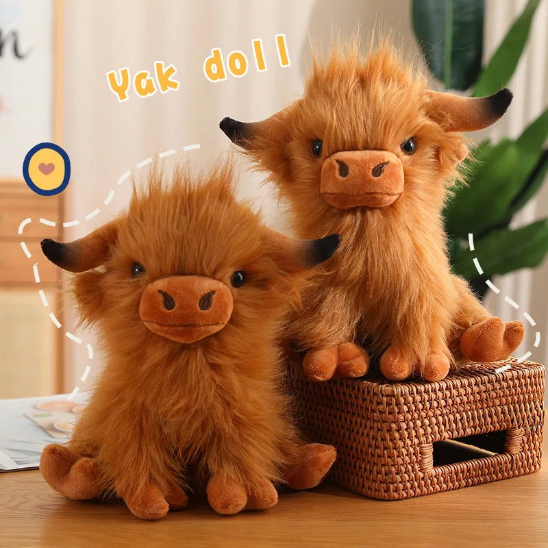 27cm New Simulation Scotland Highland Cow Animal Plush Doll Soft Stuffed Cartoon Highland Cow Plushie Gift for Kids Boys Girls