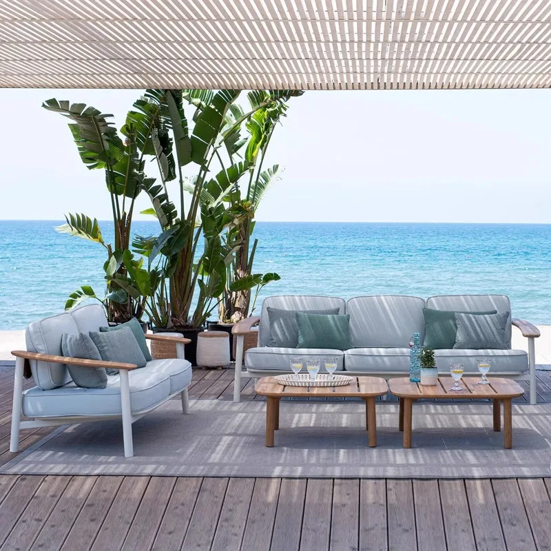 

Outdoor Solid Wood Sofa Open Air Balcony Courtyard Hotel Outdoor Rain Protection Sun Protection Villa Anti-corrosion Aluminum Le