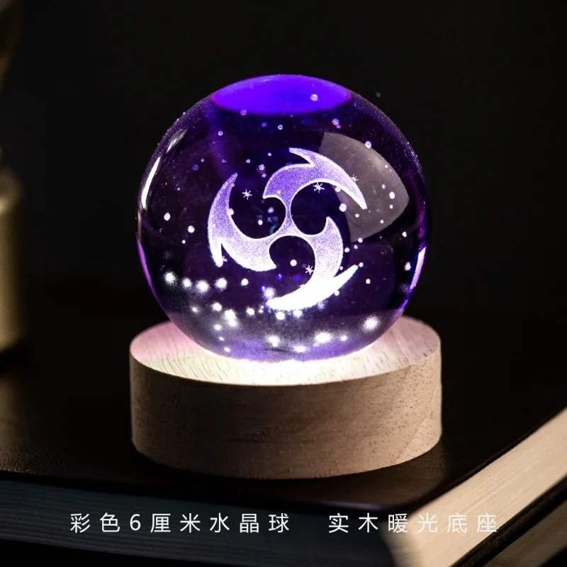 New Genshin Impact 6cm 4cm Crystal Ball Night Light, 3D Engraved Seven Elements